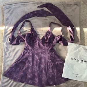 Purple Floral Bow Tie Fit and Flare Dress by Lucy in the Sky